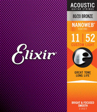 Load image into Gallery viewer, Elixir E11027 Nano 80/20 Acoustic Custom/Light 11-52
