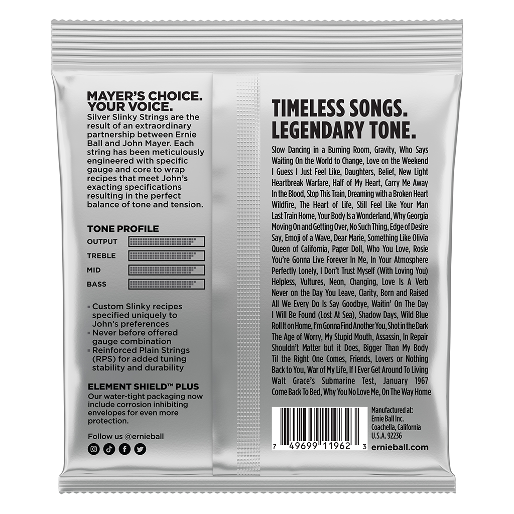 Ernie Ball 3817 John Mayer Silver Slinky Confezione Da 6