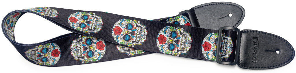 Stagg Terylene Strap Mexican Skull Red Rose