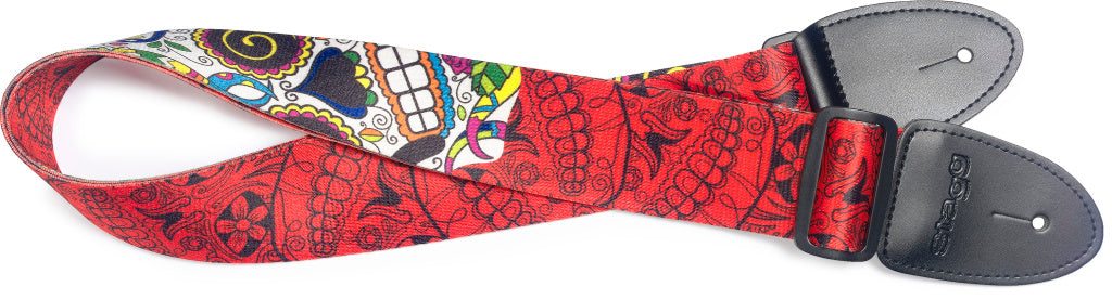 Stagg Terylene Strap Mexican Skull Red