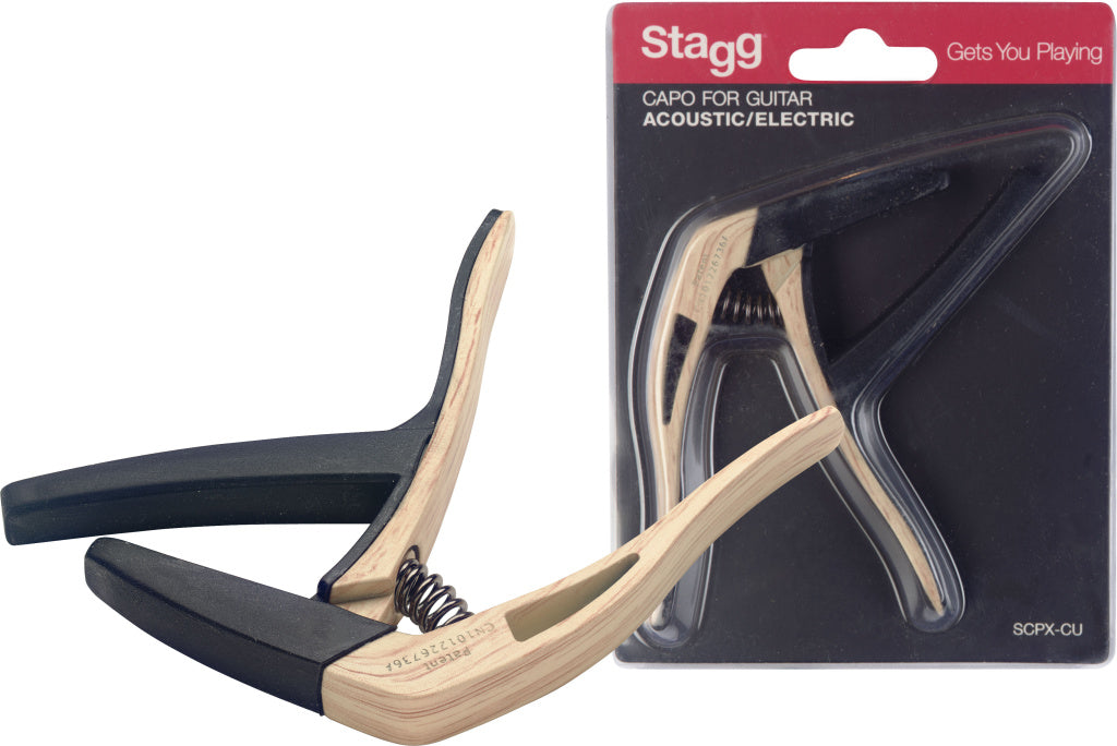 Stagg Curved Trigger Capo Acoustic and Electric Wood Clear