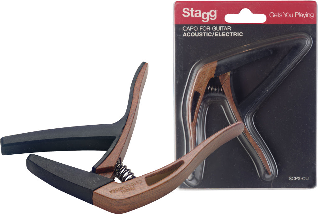 Stagg Curved Trigger Capo Acoustic and Electric Wood Dark
