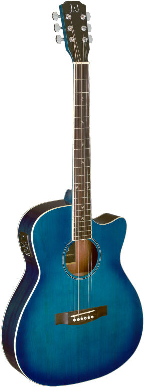 J.N Guitars Electro Acoustic Auditorium Guitar Cut Away-Solid Spruce/Sapelli Transparent Blue Burst
