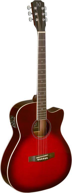 J.N Guitars Electro Acoustic Auditorium Guitar Cut Away-Solid Spruce/Sapelli Transparent Red Burst