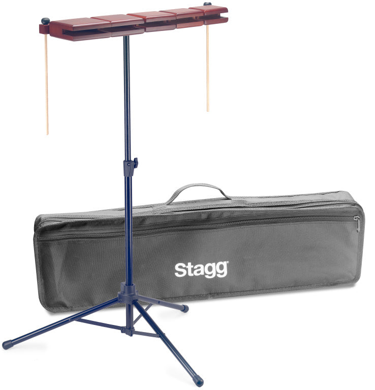 Stagg 5 Piece Wood Temple Block+Stand+Bag