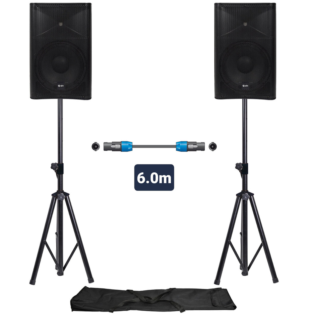 QTX QUEST-12 Two Speaker PA Setup with Stands & Lead