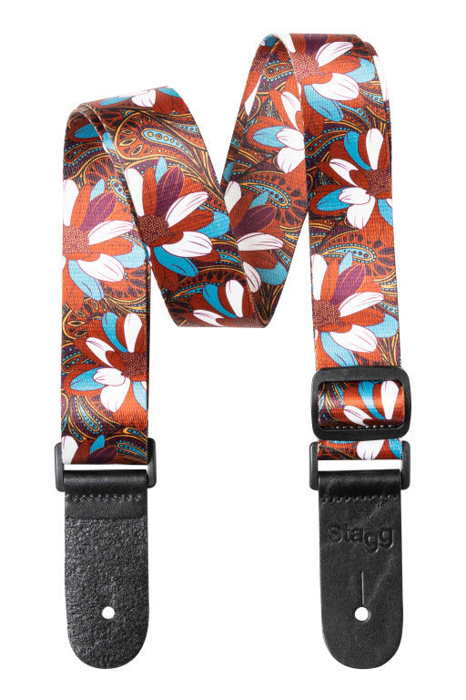 Stagg Terylen Ukulele Strap Flower Brown