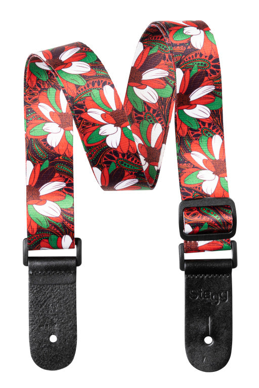 Stagg Terylen Ukulele Strap Flower Red