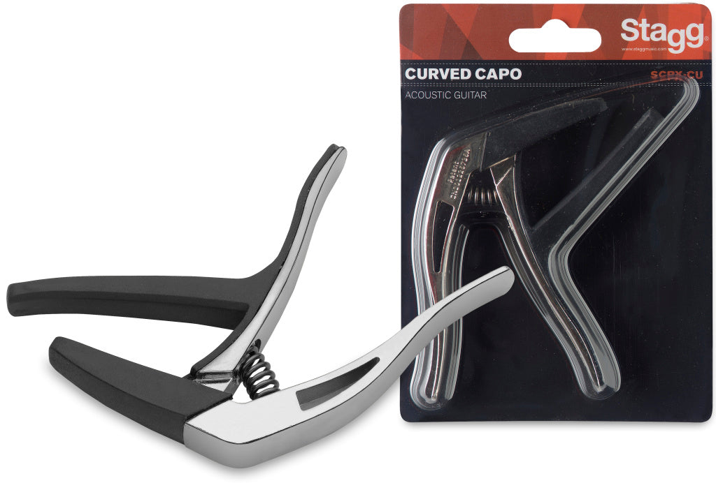 Stagg Curved Trigger Capo-Acoustic and Electric Guitar-Chrome