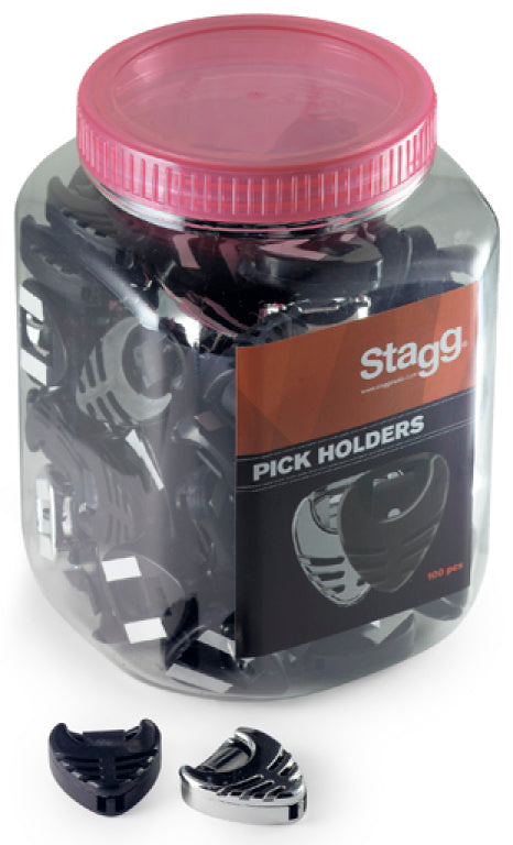 Stagg Pick Holder Box-100 Pieces/Black+Chrome