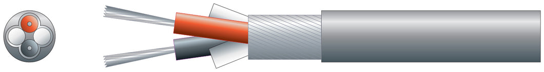 Mercury 2 core lap screen, 2 x 7/0.2mm, 62/0.15, 5.0mmØ, Grey, 100m