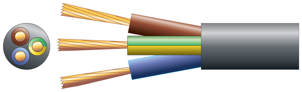 Mercury 3 core round mains PVC, 3 x 16/0.2mm, 3A, 5.6mmØ, Black, 100m
