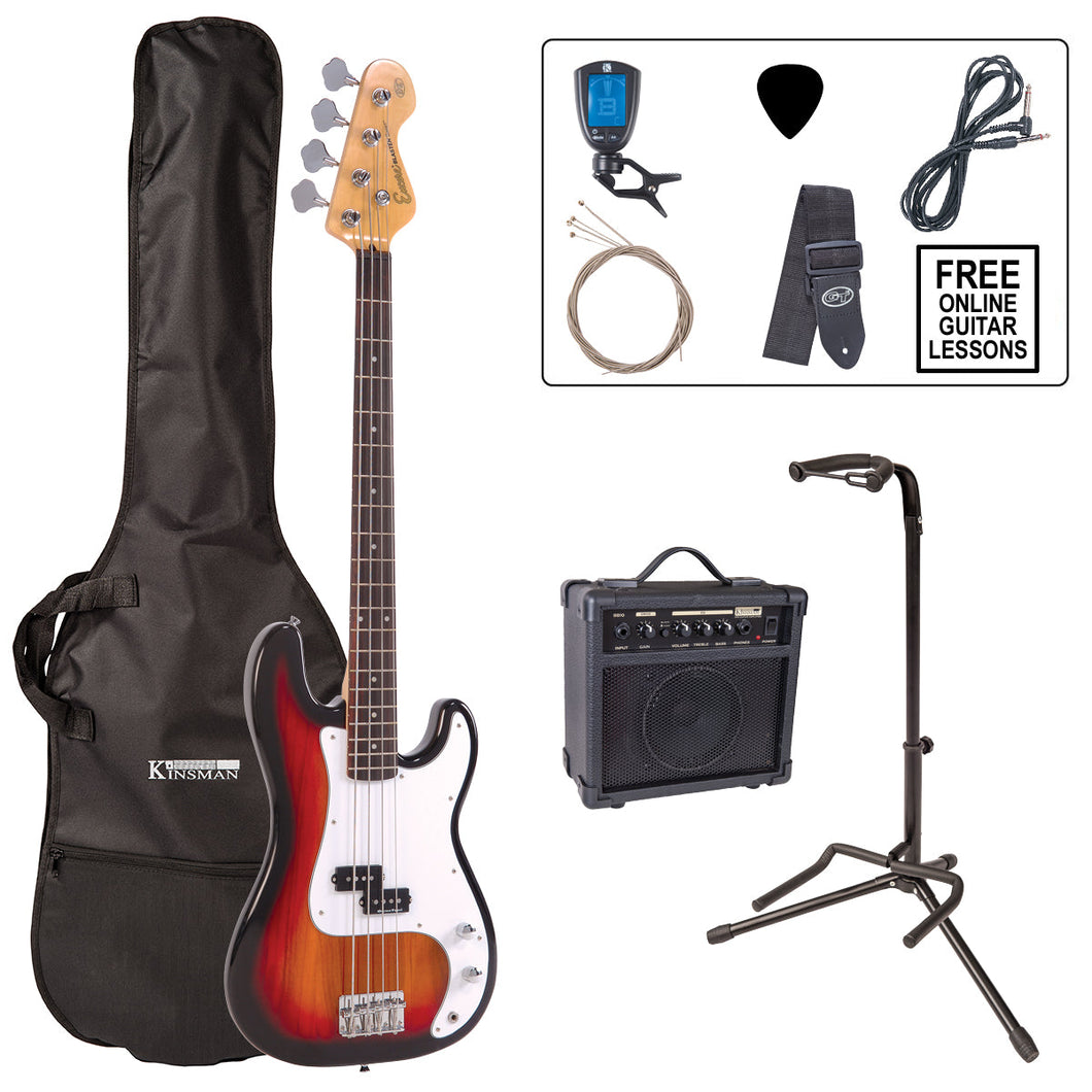 Encore E4 Bass Guitar Pack ~ Sunburst