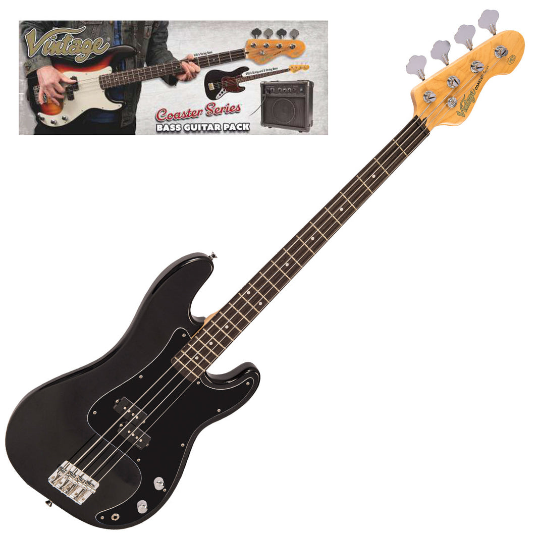 Vintage V40 Coaster Series Bass Guitar Pack ~ Boulevard Black b stock