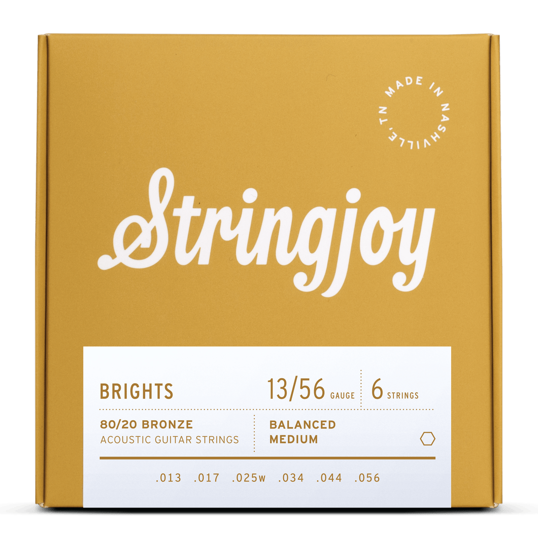 Stringjoy Brights | Medium Gauge (13-56) 80/20 Bronze Acoustic Guitar Strings