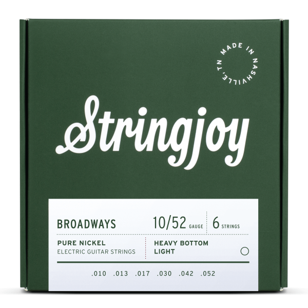 Stringjoy Broadways | Heavy Bottom Light Gauge (10-52) Pure Nickel Electric Guitar Strings