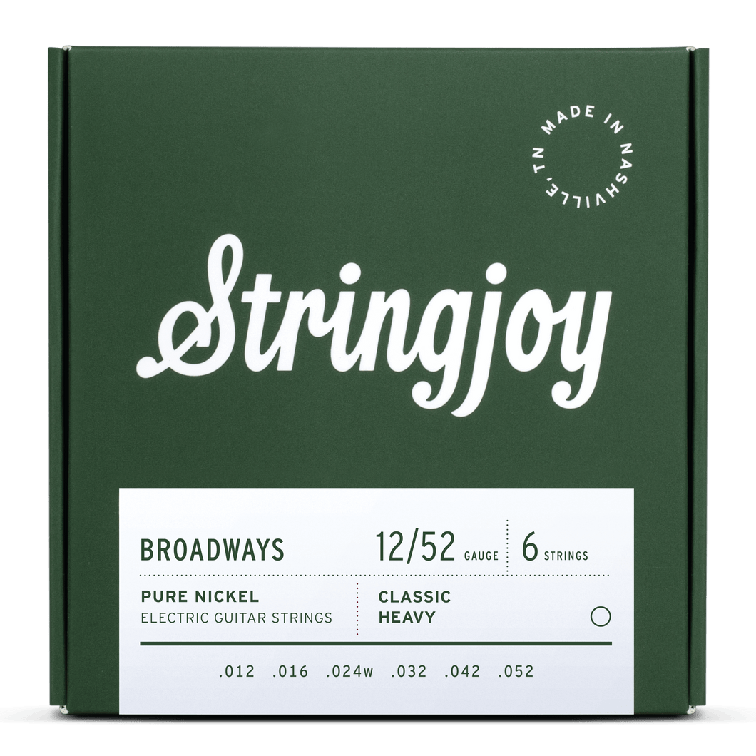 Stringjoy Broadways | Classic Heavy Gauge (12-52) Pure Nickel Electric Guitar Strings
