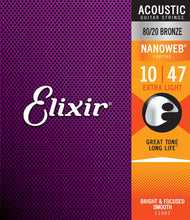 Load image into Gallery viewer, Elixir E11002 Nano 80/20 Acoustic 10-47 Xl Set
