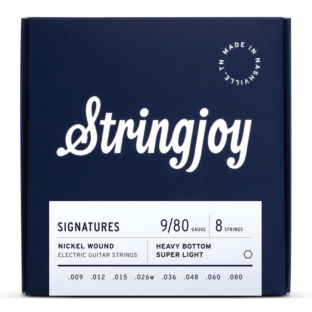 Stringjoy Signatures | 8 String Heavy Bottom Super Light Gauge (9-80) Nickel Wound Electric Guitar Strings