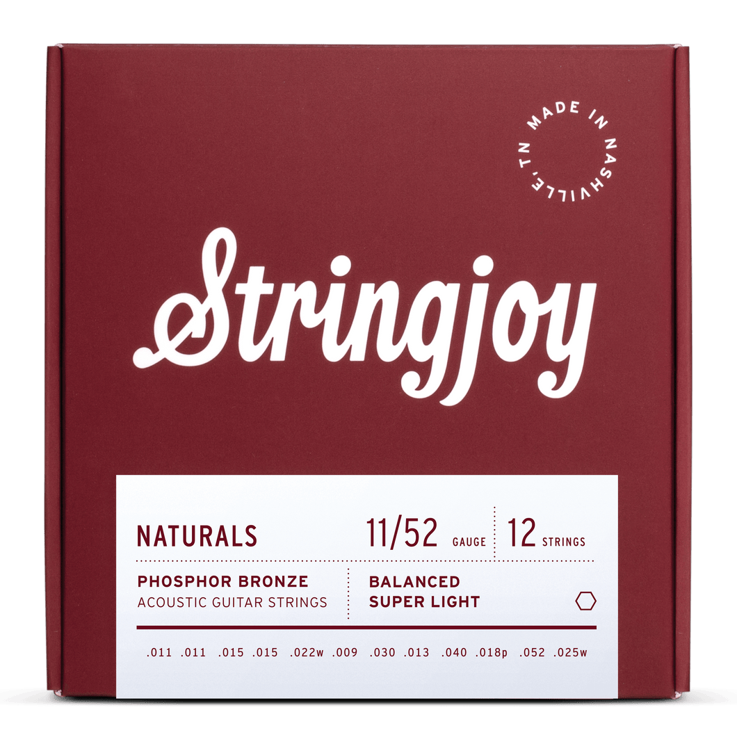 Stringjoy Naturals | 12 String Super Light Gauge (11-52) Phosphor Bronze Acoustic Guitar Strings