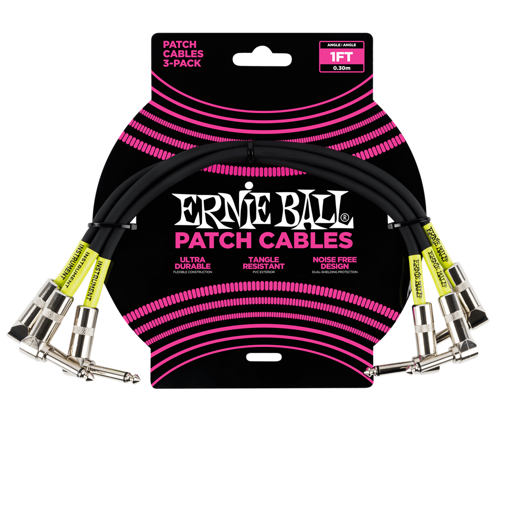Ernie Ball 1Ft Patch Cable 3Pk Black