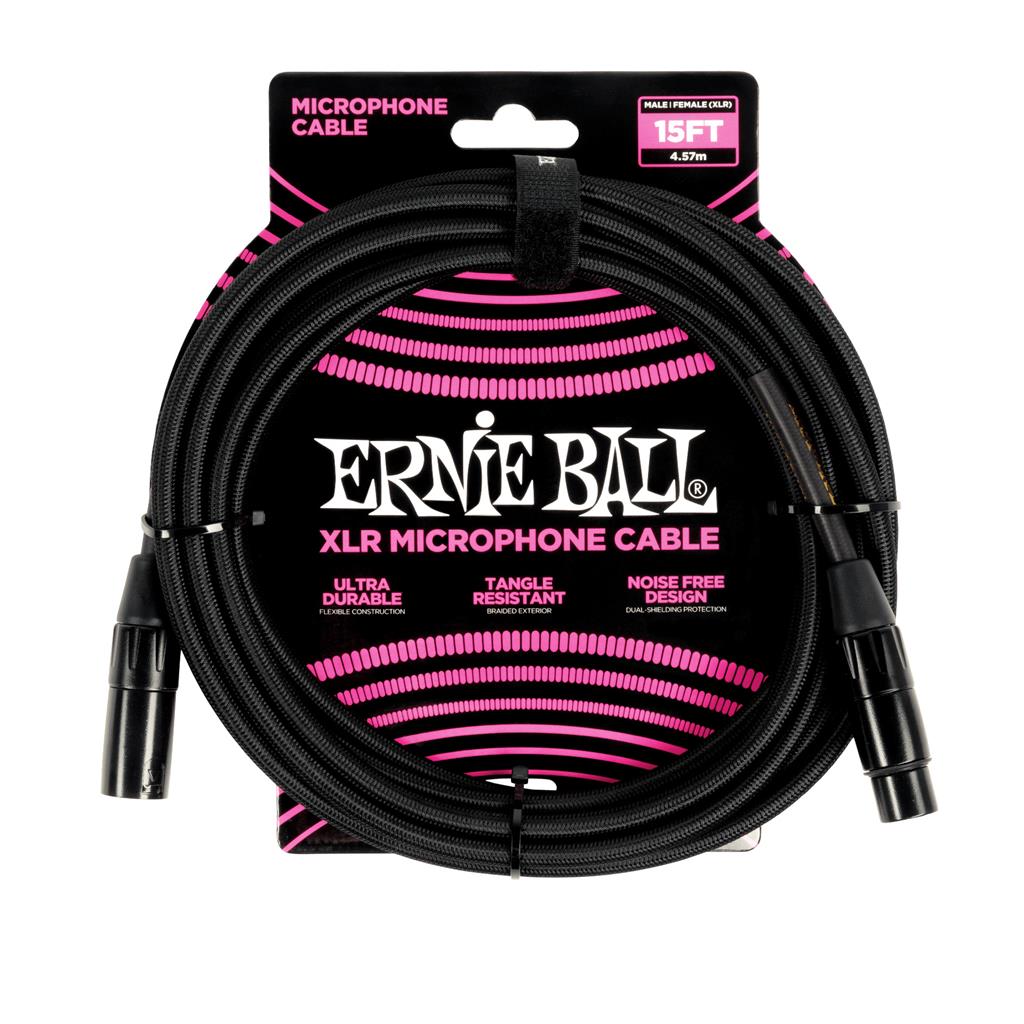 Ernie Ball 15Ft Braided XLR Microphone Cable Black