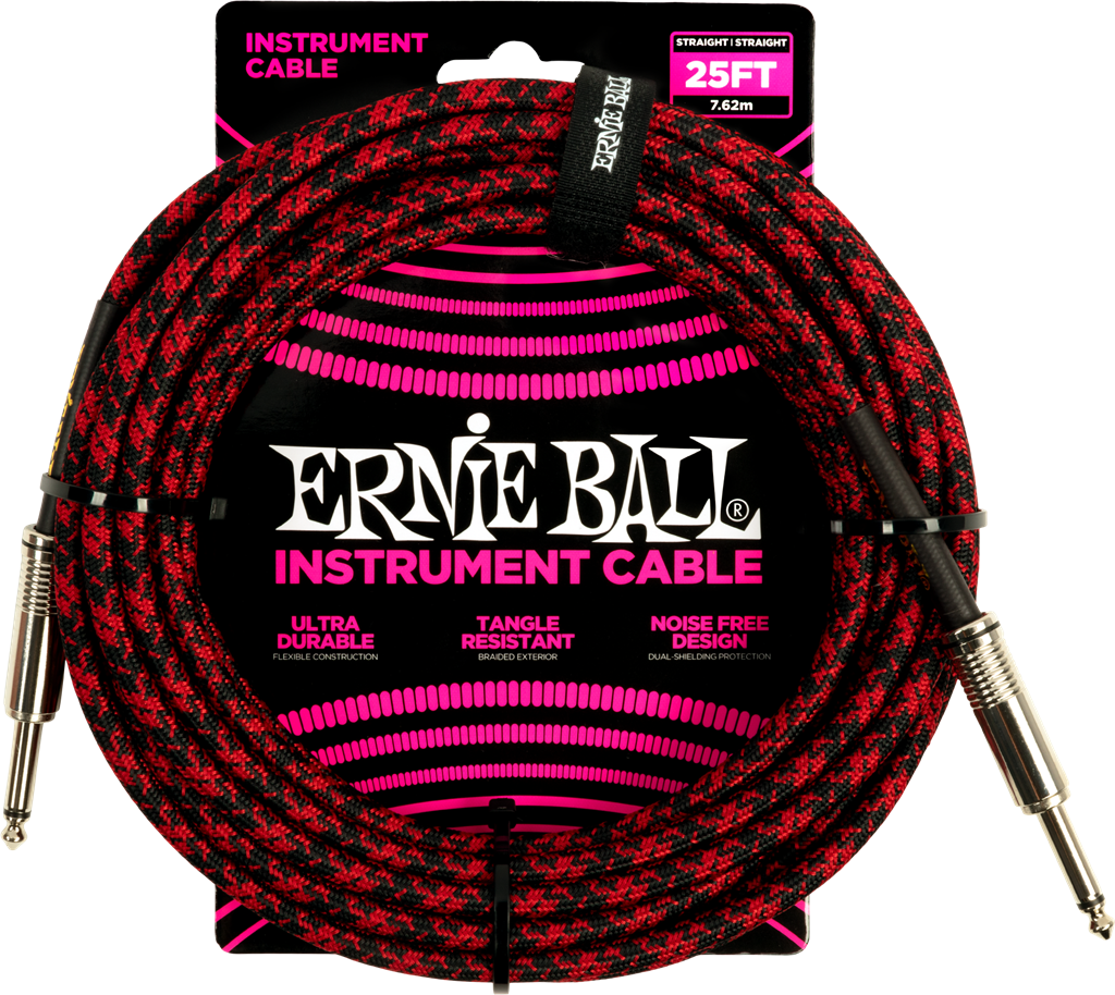 Ernie Ball 25Ft Braided Straight-Straight Red Black