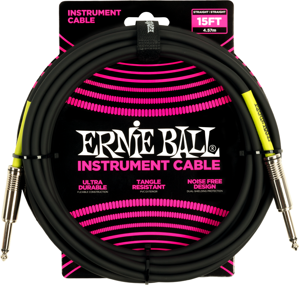 Ernie Ball 15Ft Pvc Straight-Straight Black