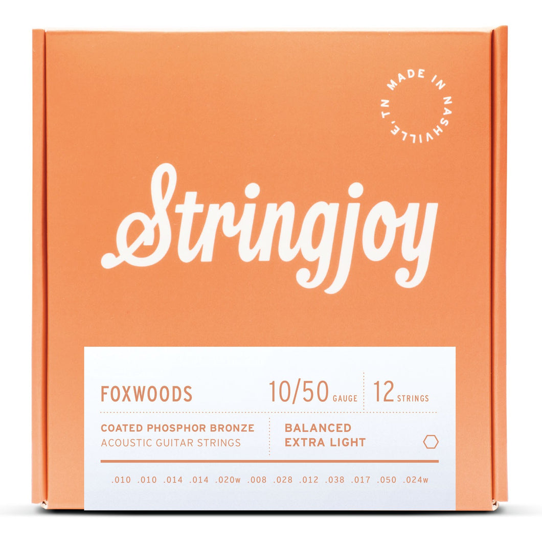 Stringjoy Foxwoods | 12 String Extra Light Gauge (10-50) Coated Phosphor Bronze Acoustic Guitar Strings