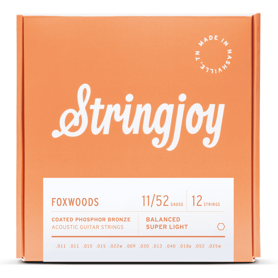 Stringjoy Foxwoods | 12 String Super Light Gauge (11-52) Coated Phosphor Bronze Acoustic Guitar Strings