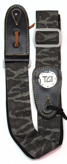 Tgi Guitar Strap Woven Black Camo Grey Buckle