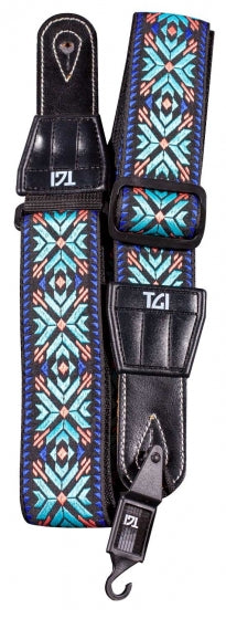 Tgi Guitar Strap Woven Cotton Maltese Cross Stitch - Turquoise