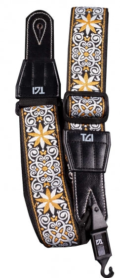 Tgi Guitar Strap Woven Cotton Persian Stitch - Gold