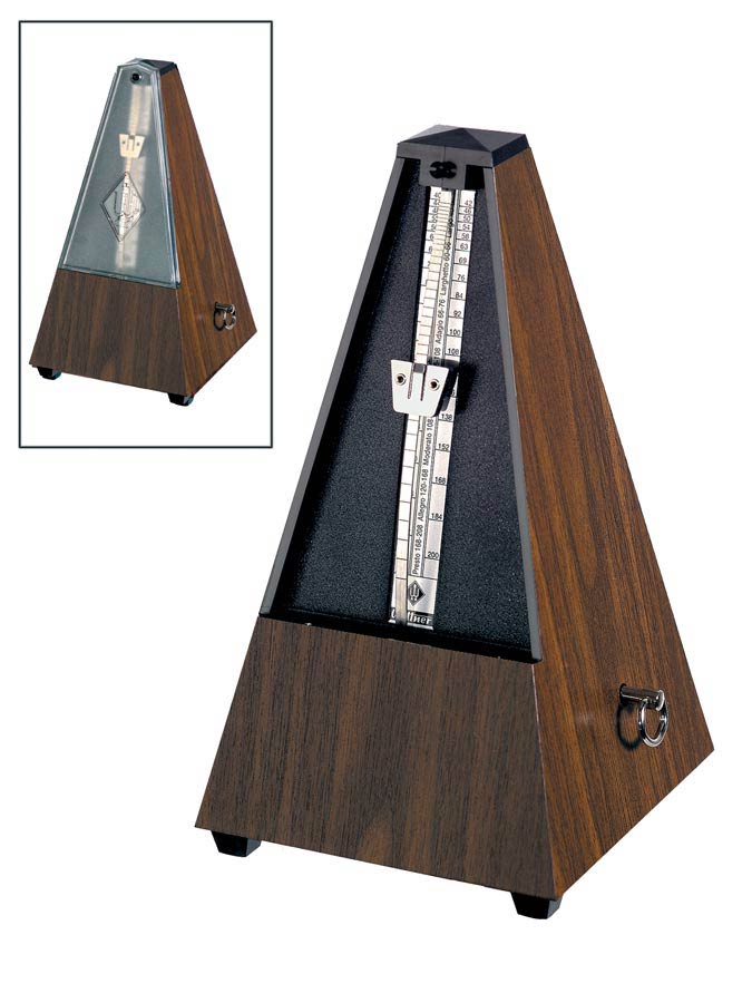 Maelzel Metronome, pyramid shaped, plastic casing, without bell, walnut grain