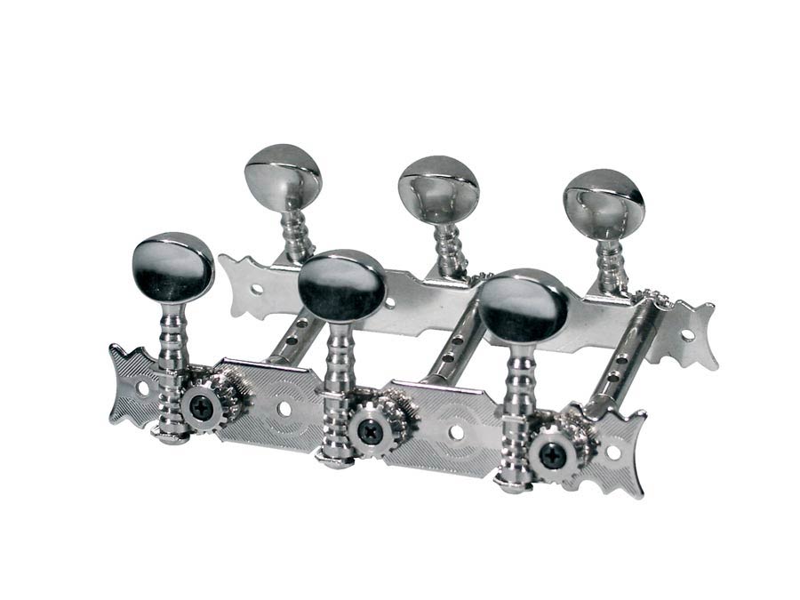 Machine heads for classic guitar, double drilled metal shaft, 3x left+3x right, 70mm, metal buttons