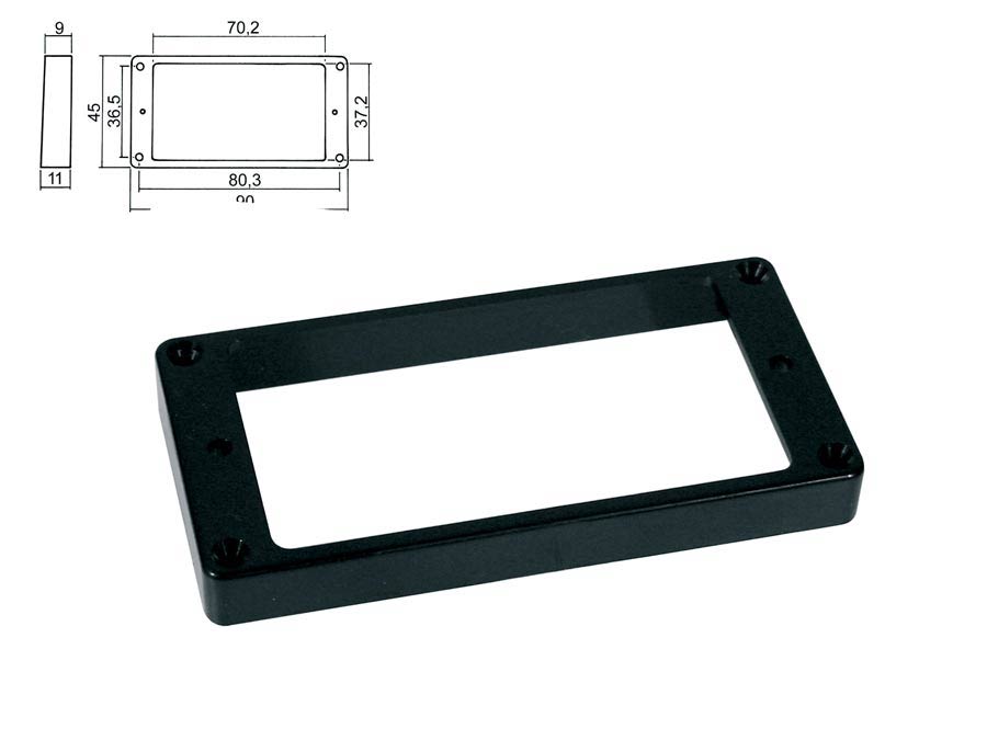 Pickup ring, humbucker, flat, black, plastic, height: 9,0-11,0mm, high, flat