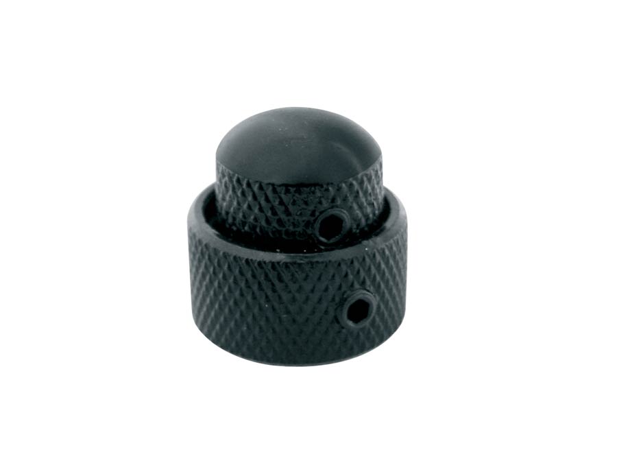Double dome knob, metal, 14x11 + 19x10mm, with set screws allen type, shaft size 6,0 + 6,1, black