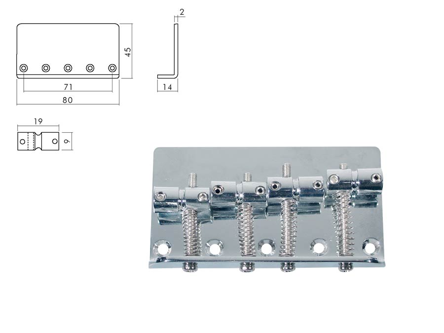 Bridge-tailpiece, Jocker/ Puncher bass, pitch 19mm, chrome