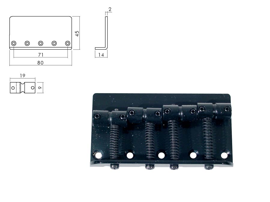Bridge-tailpiece, Jocker/ Puncher bass, pitch 19mm, black