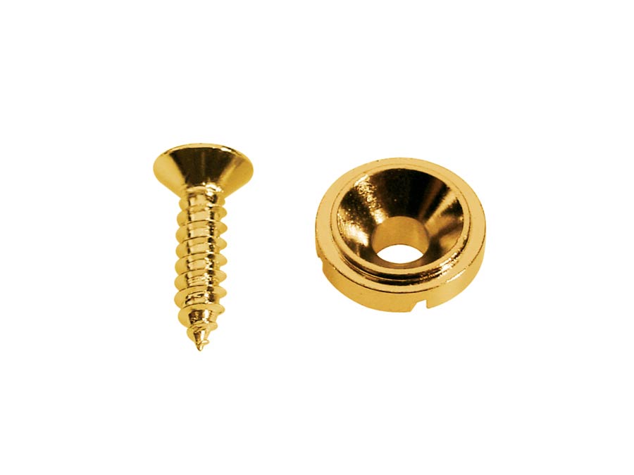 String retainer, button model, with screw, diameter 10mm, height 5mm, gold