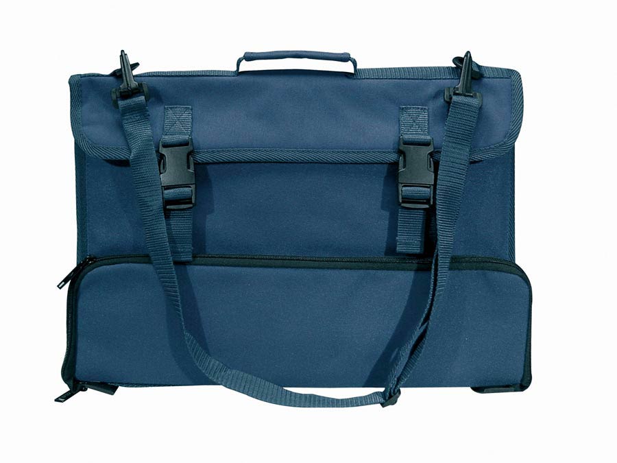 Music stand and desk music bag, with strap and accessory pocket, dark blue