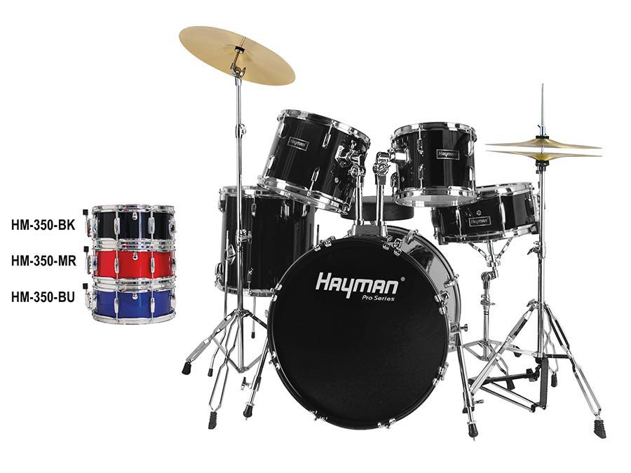 Pro Series 5-piece fusion drum kit, double braced stands, drum throne and cymbals included, black