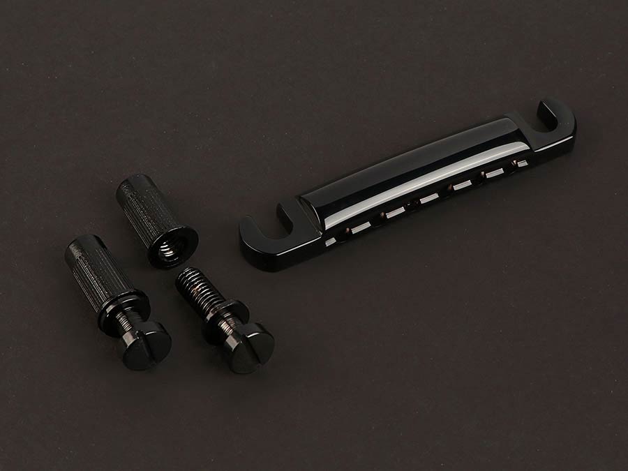 Tailpiece guitar, LP-model, aluminum, with studs and anchors, black