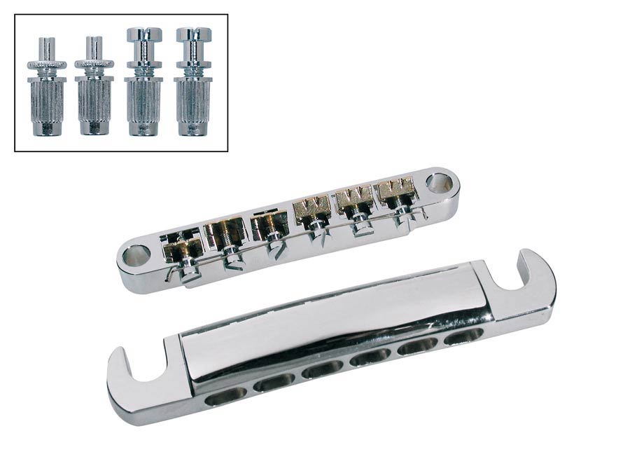 Bridge and tailpiece set, 12-string, with studs, chrome