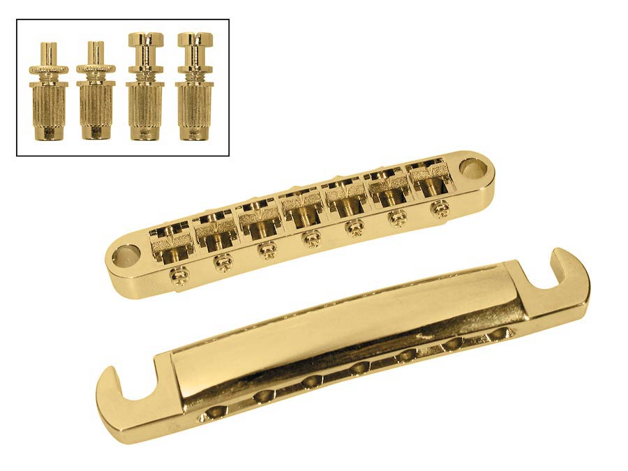 Bridge and tailpiece set, 7-string, with studs, goldplated