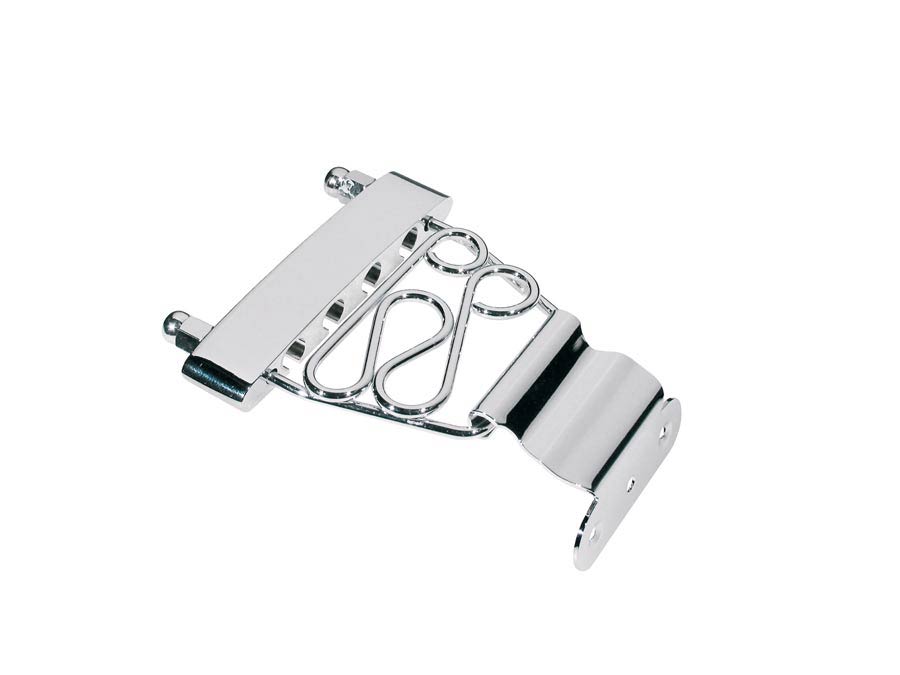 Tailpiece for semi acoustic bass guitar, with 2 curls, chrome