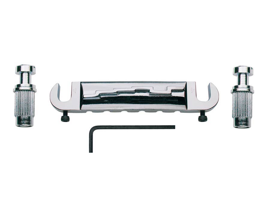 Bridge-tailpiece, G-model, with studs, fixed staggered saddles, chrome
