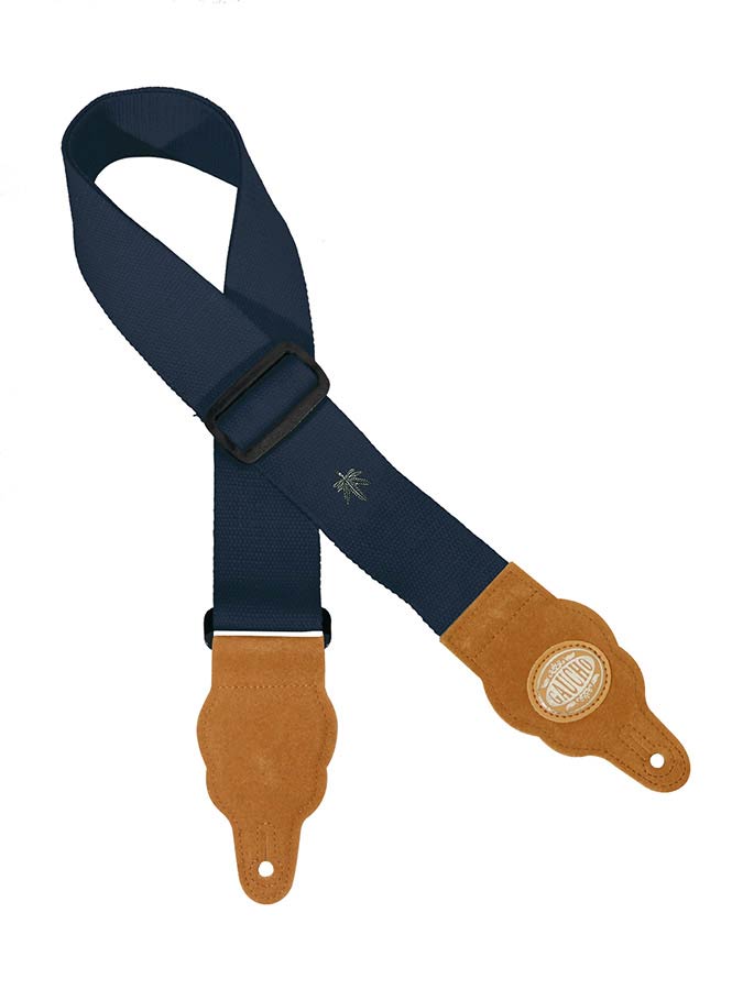 Grass Series Guitar strap, hemp with brown slips, dark blue