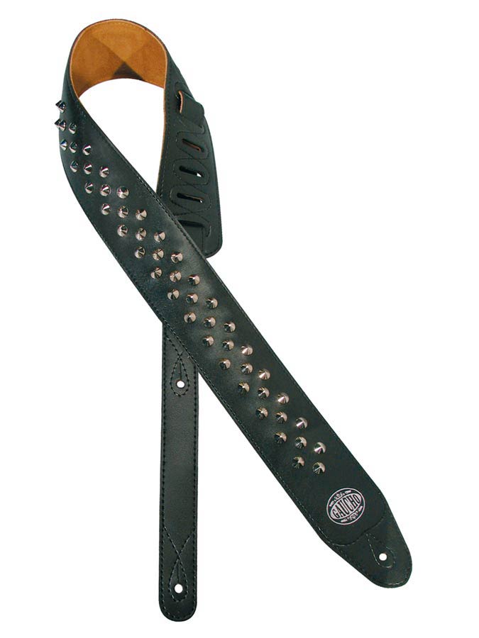 Biker Series Guitar strap, black, with chrome buttons