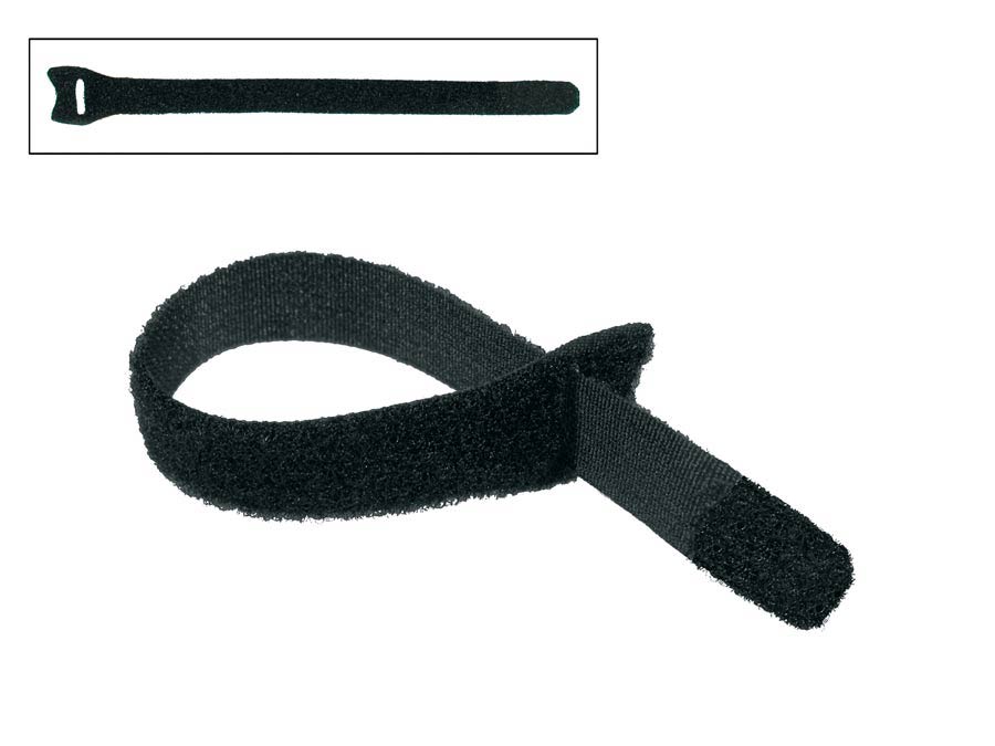 Velcro cable tie, black, 15x200 mm, 12 pcs